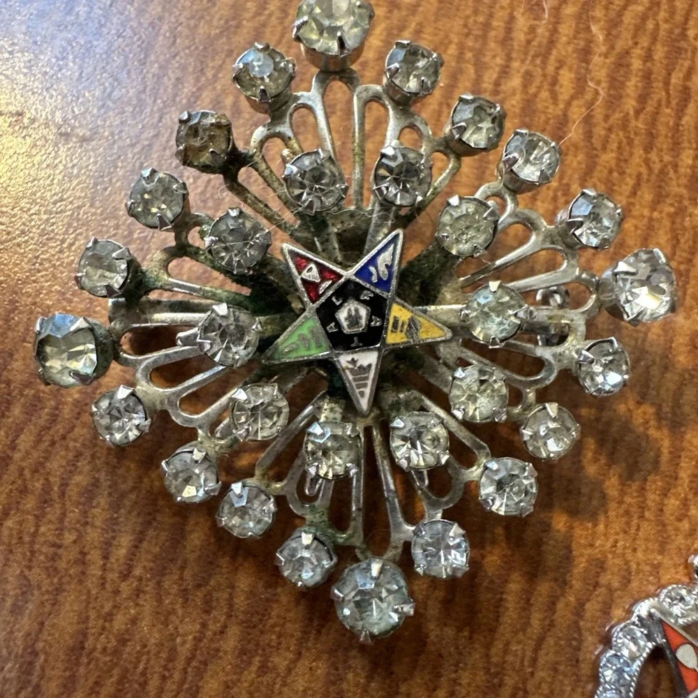 Diamond Rhinestones Order o/t Eastern Star Vintage Brooch, Pendants, Earrings